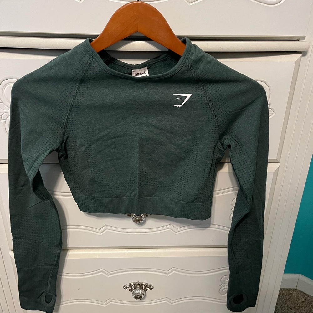 Gym Shark Cropped Long Sleeve Green